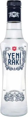 A bottle of Yeni Raki on a white background.