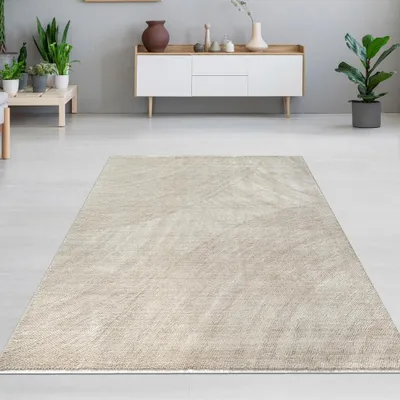 Image de Tapis beige doux avec un design moderne de lignes facile à entretenir Taille - 80 x 150 cm
