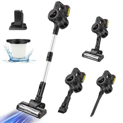 Immagine prodotto di Aspirapolvere senza fili da 21V – aspirapolvere a bastone e portatile – 650W – potente aspirazione di 15000 Pa – spazzola turbo LED 6-in-1 – filtro HEPA – display LCD – 2 batterie per un'autonomia fino a 60 minuti
