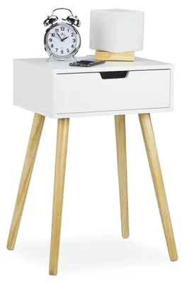 Image de Tables de chevet modernes avec 1 tiroir, en blanc/bois naturel