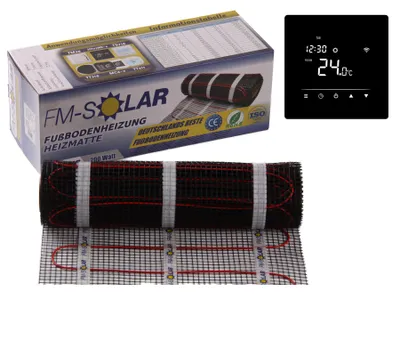 Produktbild von 2m² Elektrische Fußbodenheizung 150W/m² elektro Bodenheizung + Thermostat Touch Schwarz