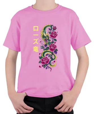 Produktbild von ローズ竜 Japanischer Drache Rosen Tattoo Rose Japan Y2K Irezumi Asia Kinder T-Shirt, Pink, 116