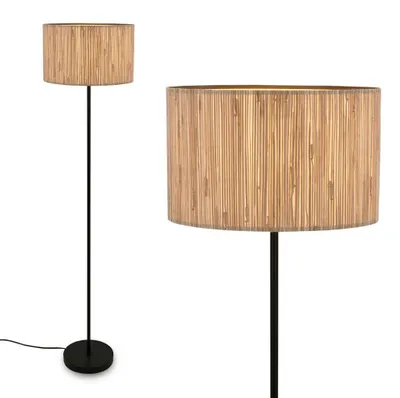 Image de Briloner Slama Lampadaire, abat-jour en jonc de mer, interrupteur à pied on/off, style boho, douille E27, naturel, Ø35 x 161 cm