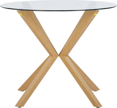 Produktbild von BELIANI Esstisch Sicherheitsglas / heller Holzfarbton dia. 90 cm für 4 Personen Modernes Stil Wohnzimmer Esszimmer