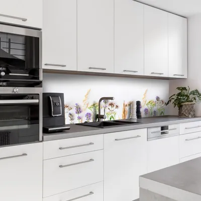 Produktbild von Dedeco Küchenrückwand Motiv: Blumen V2, 3mm Aluminium Alu-Platten als Spritzschutz Küchenwand Verbundplatte wasserfest, inkl. UV-Lack glänzend, alle Untergründe, 280 x 60 cm