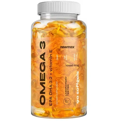 Produktbild von nowmax® Omega 3 1000 mg + Vitamin E – EPA DHA, Fischöl, 60 Kapseln