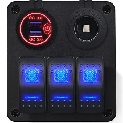 Produktbild von ProRide 12V Schaltpanel Auto/Boot, USB 2x QC3.0, 3 Schalter PUSB1QC-R