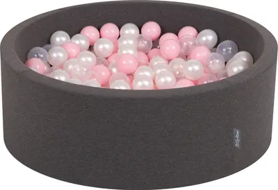 Produktbild von KiddyMoon bällebad 90x30cm/300 bälle ∅ 7cm bällepool mit bunten bällen für babys kinder rund, dunkelgrau:rosa/perle/transparent