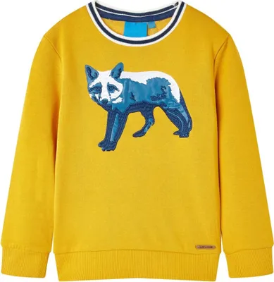 Produktbild von Kinder-Sweatshirt 104 Ocker mit Fuchs-Aufdruck aus 100 % Baumwolle