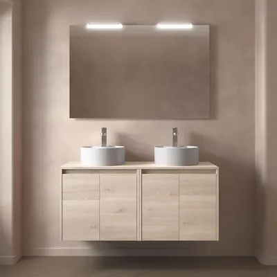 Image de Meubles de salle de bain BALTIC 1200, 4 portes, finition naturelle + plateau de vasque