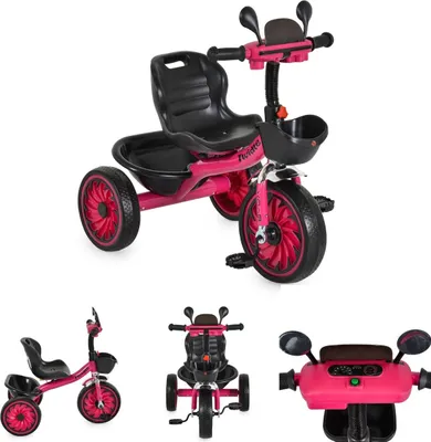 Obrázek produktu pro Byox tříkolka Twidle košíky funkce hudby, světla, pneumatiky EVA, nastavitelné sedadlo růžová