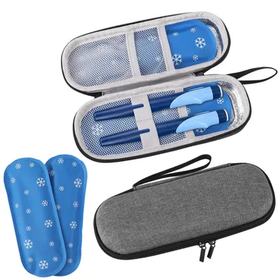 Insulin-Kühltasche mit 2 Kühlelementen, tragbar, grau, 20x7x5 cm