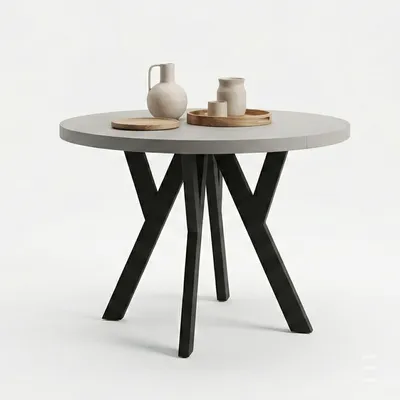 Produktbild von Runder Ausziehbarer Tisch für Esszimmer, PERO, Loft-Stil, Skandinavische, Durchmesser: 100 / 150 cm, Farbe: Kaschmir / Schwarz