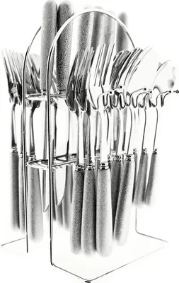 Image de Ensemble de couverts de 24 pièces avec support, en acier inoxydable 18/10, comprenant des fourchettes, des couteaux, des cuillères et des couverts pour les repas. Modèle : DS007