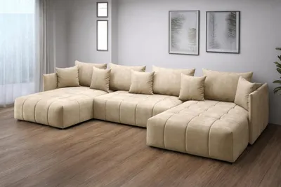 Produktbild von FURMEB24 ASPEN U Ecksofa mit Schlaffunktion Bettzeugablage 346x188cm, Sofa U Form, beige