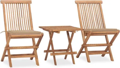 Produktbild von Möbel 3-tlg. Garten-Essgruppe mit Kissen Klappbar Massivholz Teak - Gartenmöbelgarnituren 3063201