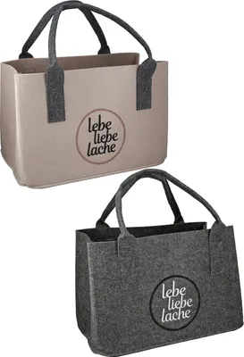 Zdjęcie produktu dla Gilde Tasche, rechteckig, "Lebe Liebe Lache", lebe, liebe, lache, Spruch, Filz, beige, grau, L. 25 cm, B. 40 cm, H. 26 cm 43073 4063387430736 2 Stück (2-fach sortiert)