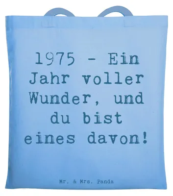 Produktbild von Mr. & Mrs. Panda Schultasche Spruch 1975 Geburtstag Wunder - Sky Blue - Geschenk, Geburtsjahr, Tasche, Alter, Geburtstagsgeschenk, Shopping, Tote Bag, Jahrgang, feiern