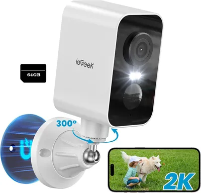 Image de Caméra de surveillance d'extérieur 300°, vision nocturne couleur 2K 3 MP Starlight, détection par IA, 64 Go