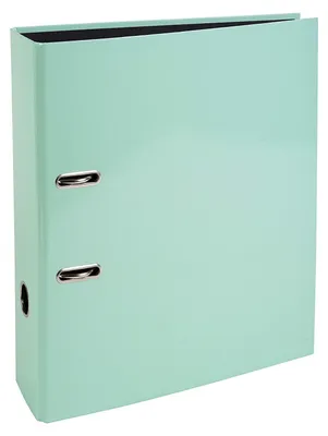 A mint green binder is shown against a white background.