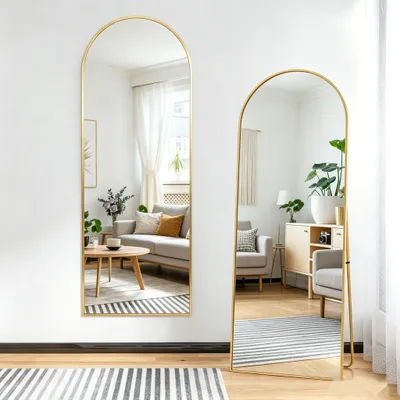 Produktbild von INONEFT Ganzkörperspiegel, 164 x 54 cm, gewölbter Standspiegel, Rahmen aus Aluminiumlegierung, Hartglas, Gold
