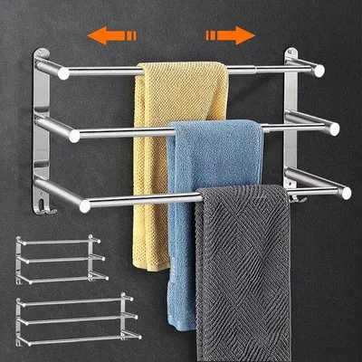 Produktbild von Famanu Handtuchhalter ohne Bohren - 43-75 cm, ausziehbare Handtuchstange, selbstklebend, mit Haken