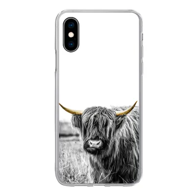 Produktbild von MuchoWow® Handyhülle Schutzhülle Hülle für iPhone X Schottischer Highlander - Gold - Schwarz - Weiß Silikon Softcase Handy Hülle - Handyhülle