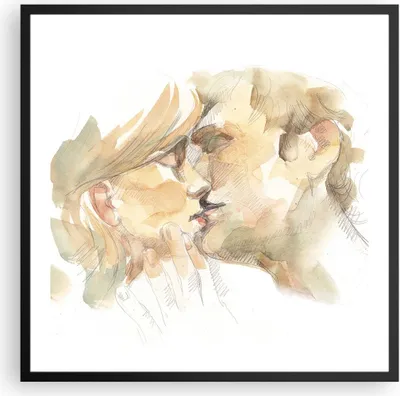 Produktbild von Gerahmtes Poster - Schwarzer Rahmen - Kuss Paar Liebe - 60x60 cm - Wand Bild - Wanddeko - Wandbilder - Kunstposter - Wandposter - Bilderrahmen - Bilder - Kunstdruck - Wanddekoration - P2BAC60x60-5005