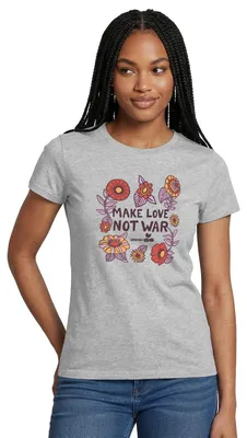 Produktbild von Spreadshirt Woodstock Make Love Not War Mit Blumen Rahmen Frauen T-Shirt, M, Grau meliert