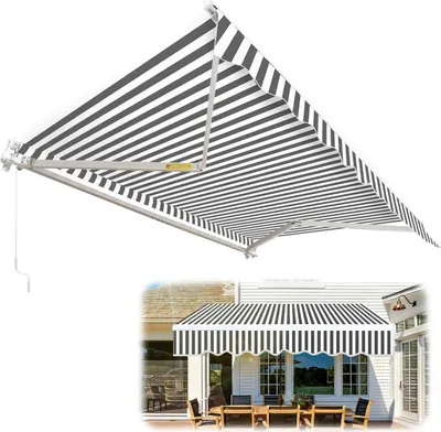 Produktbild von Faziango Markise 350 x 300 cm  Beschattung Terrasse & Balkon - Gelenkarmmarkise mit Kurbel & Halterung Sonnenschutz Balkonmarkise Gelenkmarkise Weiß Grau