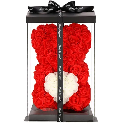 Produktbild von Springos® Teddybär aus Rosen mit Herz Rosenbär in Geschenkbox 25 cm
