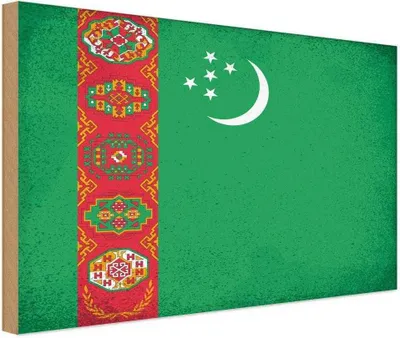 Produktbild von vianmo Holzschild 20x30 cm Turkmenistan Vintage Flagge Fahne Wappen