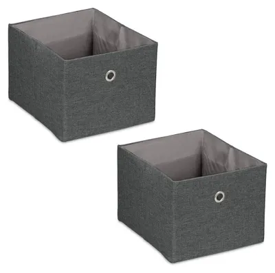 Productafbeelding van Relaxdays Opbergbox, kleine opbergdoos van stof, set van 2, afmetingen (hoogte x breedte x diepte): 16x20,5x25 cm, inklapbare plankmand, donkergrijs