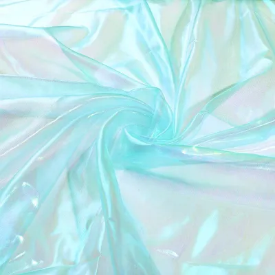 Image de 4,3 mètres de tissu organza irisé cyan - Rubans brillants et enchanteurs pour la décoration