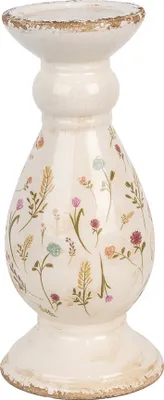 Produktbild von Clayre & Eef Kerzenständer Ø 14x32 cm Beige Rosa Keramik Blumen