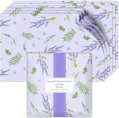 Image de Papier de protection parfumé à la lavande pour tiroirs, plateaux et tiroirs de penderie, 6 feuilles de 36,5 x 50 cm