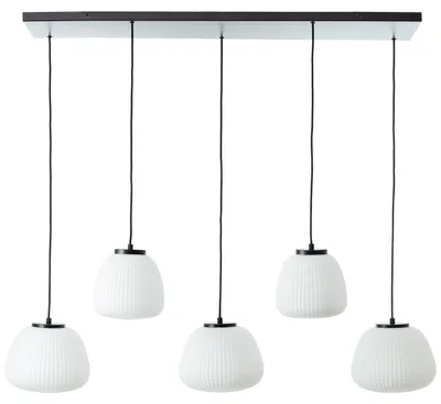 Image de Suspension BRILLIANT, 5 lumières, modèle Kaizen, noire, IP20, culot E27, variateur intégré, compatible avec ampoules standard