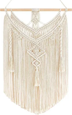 Produktbild von Unyqoos® Makramee-Wandbehang – Boho Wanddeko aus Baumwollkordel & Holzdübeln, handgefertigt, 43 cm (B) x 66 cm (L)