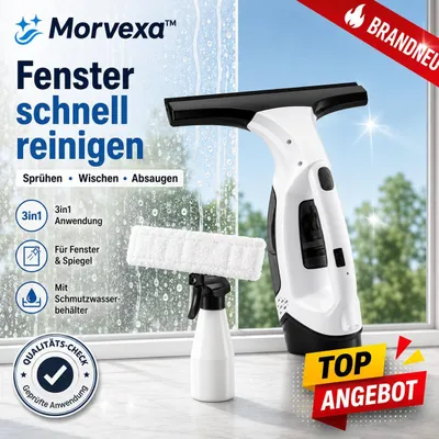 Produktbild von Morvexa™ Akku Fenstersauger 3 in 1 mit Sprühflasche, Abzieher & Mikrofasertuch für Fenster, Spiegel, Dusche & Auto