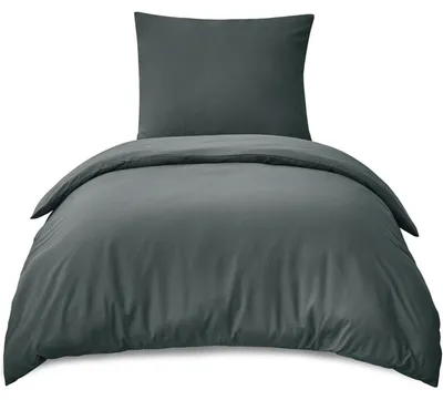 Produktbild von Bettwäsche-Set 140x200 cm 2-teilig Anthrazit Mikrofaser mit Reißverschluss, Bügelfrei