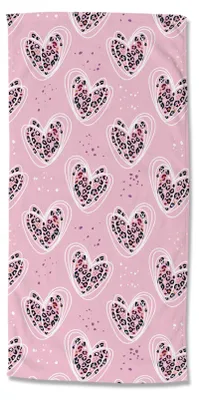 Imagen del producto de Toalla de playa "Good Morning" de 75x150 cm, estampado de corazones con diseño de leopardo