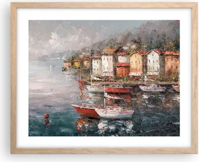 Produktbild von Gerahmtes Poster - Rahmen in heller Eiche - Meer Hafen Segel - 50x40 cm - Wand Bild - Wanddeko - Wandbilder - Kunstposter - Wandposter - Bilderrahmen - Bilder - Kunstdruck - P2NAA50x40-5136