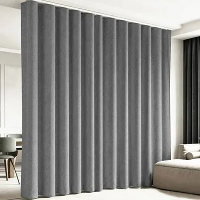 Produktbild von Extra Breite Vorhang Leinenoptik Verdunkelung Raumteiler mit Schiene Gardinen Vorhänge Türvorhang für Wohnzimmer Schlafzimmer, B254xH213cm, Grau