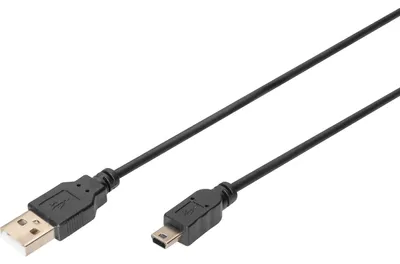 Zdjęcie produktu dla Digitus Kabel połączeniowy USB-A - Mini-B, 1 m, 1 m, USB A, Mini-USB B, USB 2.0, Męska/Męska, Czarny