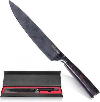 Produktbild von Selotus® japanisches küchenmesser mit ultrascharfe Edelstahlklinge -34cm | Elegantes Damastmuster kochmesser zum Schneiden Fleisch Fisch Gemüse & Brot