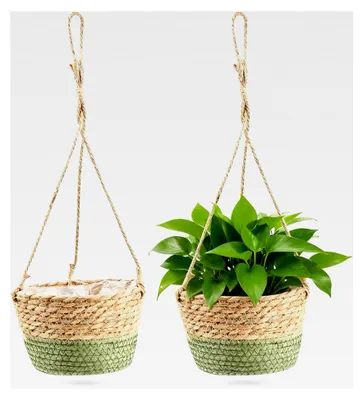 Produktbild von Blumenampel, 2 Stück Seagrass Makramee Hängend für Innen und Außen