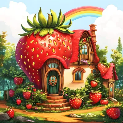 Diamond Painting Erdbeerhaus, DIY-Set, 30x30 cm, Fantasie-Motiv