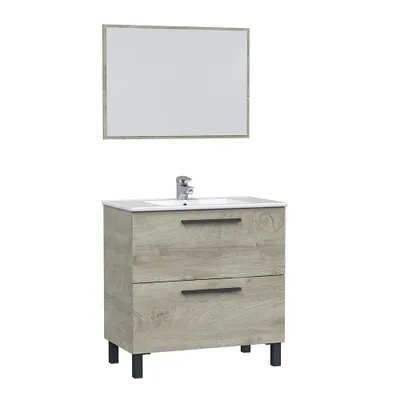 Zdjęcie produktu dla Waschbeckenunterschrank >ATHENA< (2er-Set) Spiegel, Alaska-Eiche - 80x80x45 (BxHxT)