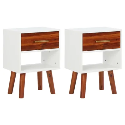 Image de lot de 2 tables de nuit en acacia massif avec tiroir