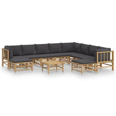 Produktbild von vidaXL 11-tlg. Garten-Lounge-Set mit Dunkelgrauen Kissen Bambus